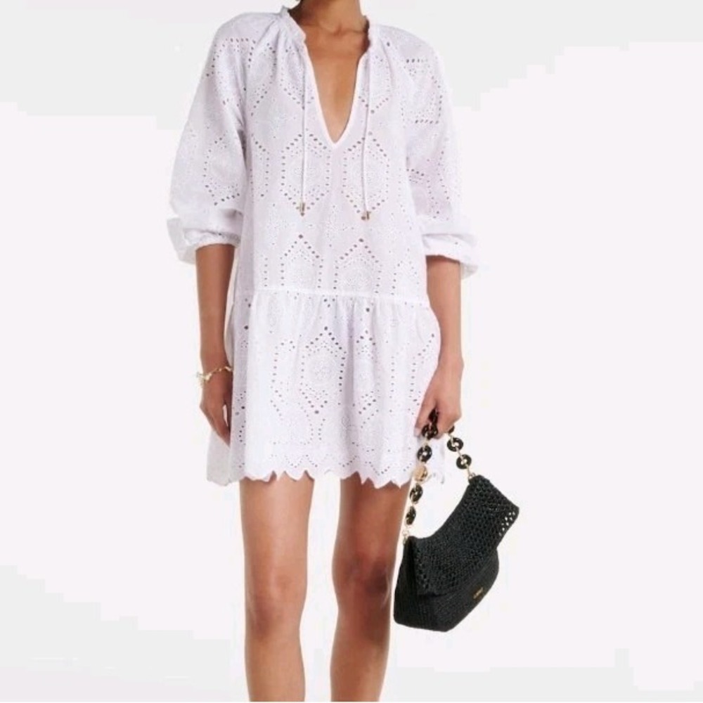 Heidi Klein St. Lace Mini Dress XL White Lined Puffer Sleeve NWT